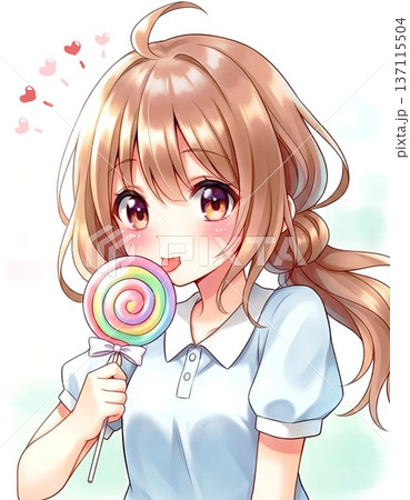 【テヘペロキャンディ〜】飴を片手に見つめる少女のイラスト 【テヘペロキャンディ〜】飴を片手に見つめる少女のイラスト 137115504