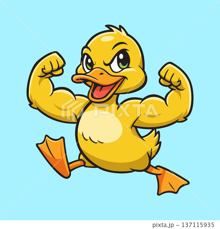 Yellow Strong Duck Illustration Character Vector Logo Template 137115935