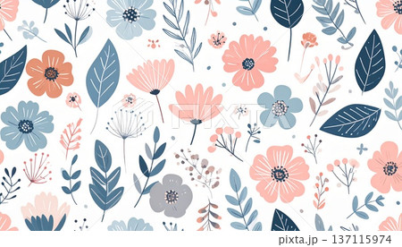 北欧風ボタニカルパターン（ピンク＆グレー）背景 137115974