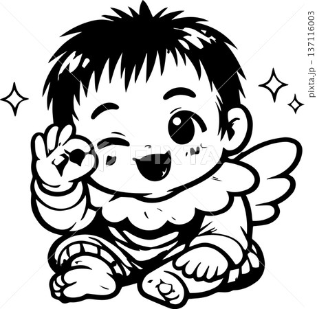 OKポーズをするかわいい天使の赤ちゃん 137116003