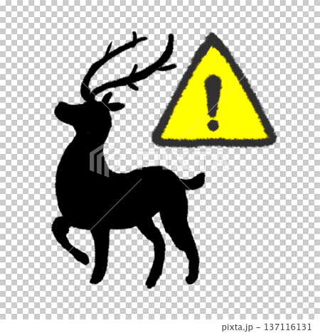 奔跑的鹿剪影 三角形警示標誌 交通標誌影像 137116131