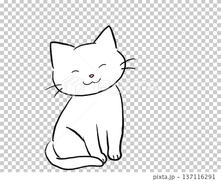 A white cat sitting with its eyes narrowed. A white cat sitting with its eyes narrowed. 137116291