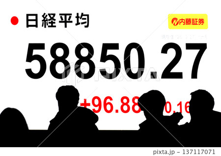 日本の東京都市景観最高値更新5万8850円27銭株価/終値。3日連続で最高値更新＝2月27日 137117071