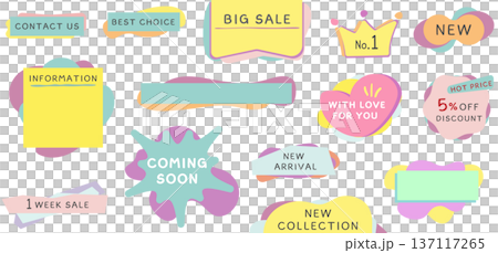 Colorful and pop frame and banner set, vector illustration, white background, copy space, sale, heart Colorful and pop frame and banner set, vector illustration, white background, copy space, sale, heart 137117265