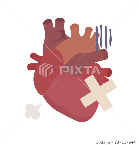 絆創膏が貼られた不健康そうな心臓のイラスト 137117944