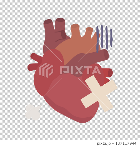 絆創膏が貼られた不健康そうな心臓のイラスト 137117944