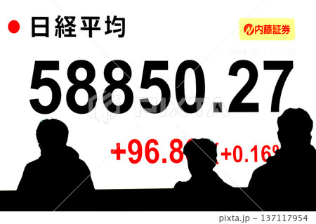 日本の東京都市景観最高値更新5万8850円27銭株価/終値。3日連続で最高値更新＝2月27日 137117954