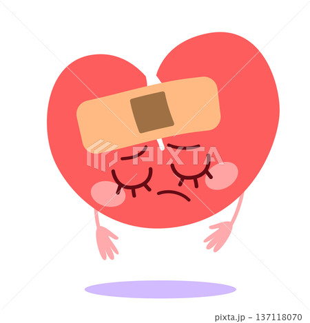 Sad Injured Heart Character With Large Plaster Sad Injured Heart Character With Large Plaster 137118070