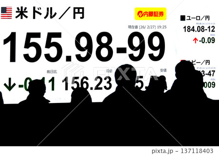 日本の東京都市景観最高値更新5万8850円27銭株価/終値。米ドル/円155.98-99＝2月27日 137118403