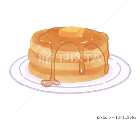 水彩風のかわいいホットケーキ（パンケーキ）のイラスト 137119668