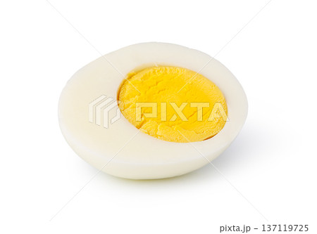 Half hard boiled egg showing white and yolk 137119725