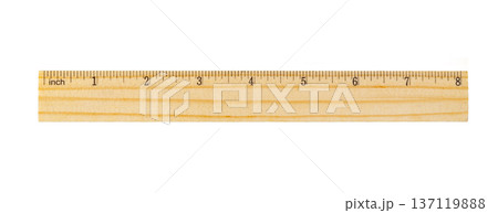 Wooden ruler showing inches measurement on white background 137119888