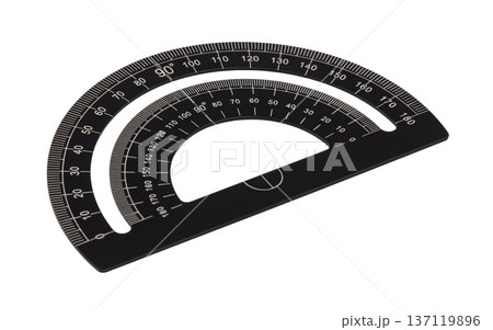 Black protractor measuring angles for geometry and education Black protractor measuring angles for geometry and education 137119896