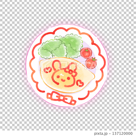 水彩風のかわいいオムライス（うさぎ）のイラスト 137120000