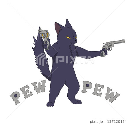 black cat with two revolvers, depicts a cowboy 137120134