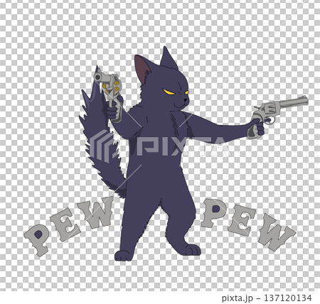black cat with two revolvers, depicts a cowboy 137120134