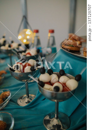 Various appetizers on a buffet table on a festive 137120707
