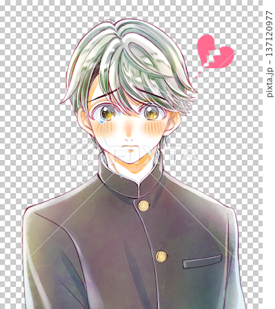 一名身穿校服的男學生，淚流滿面，心碎不已。 137120977