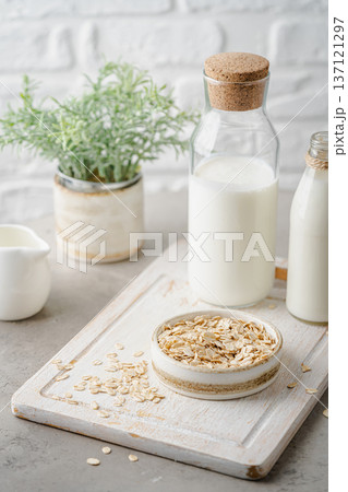 Vegan oat milk. 137121297