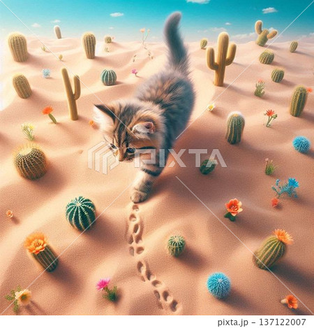 砂漠で足跡をたどるこにゃんこ 137122007