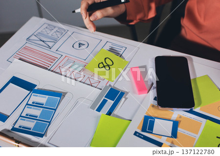 team of UI UX web designer are working together to develop mobile responsive websites with UI UX front end designer previews 137122780