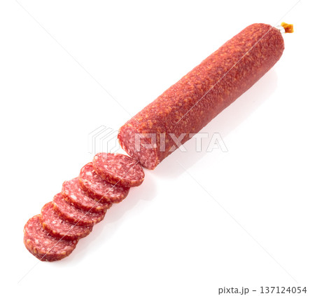 Smoked sausage isolated on white. Smoked sausage isolated on white. 137124054