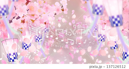 花びら舞い散る桜の背景素材 137126512