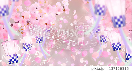 花びら舞い散る桜の背景素材 137126516