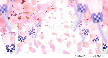 花びら舞い散る桜の背景素材 137126586