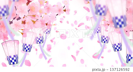 花びら舞い散る桜の背景素材 137126592