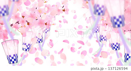 花びら舞い散る桜の背景素材 137126594
