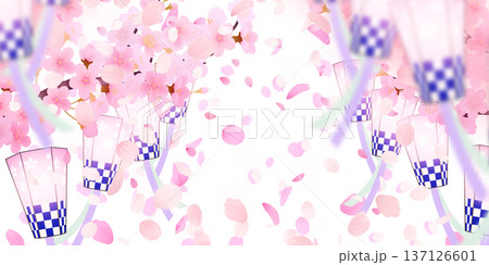 花びら舞い散る桜の背景素材 137126601
