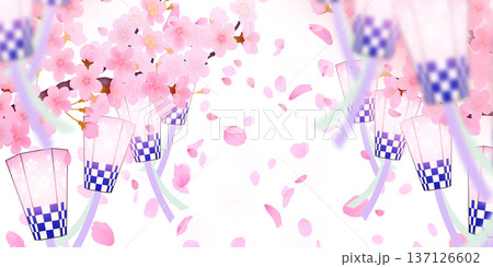 花びら舞い散る桜の背景素材 137126602