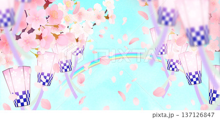 花びら舞い散る桜の背景素材 137126847