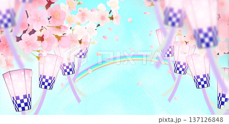 花びら舞い散る桜の背景素材 137126848