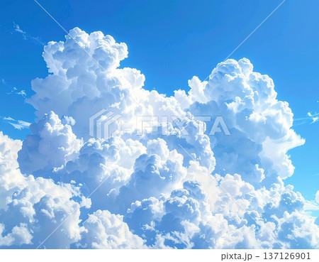 青空に湧き上がる白い積乱雲と夏の風景 137126901
