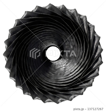 Close up of a black spiral-shaped metal object with a central holeon transparent background Close up of a black spiral-shaped metal object with a central holeon transparent background 137127267