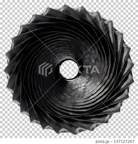 Close up of a black spiral-shaped metal object with a central holeon transparent background Close up of a black spiral-shaped metal object with a central holeon transparent background 137127267