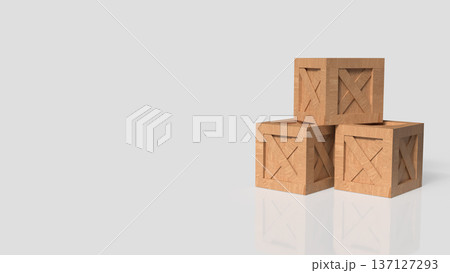 Stacked Wooden Shipping Crates on Gray Background 3d render. 137127293