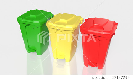 Color Coded Recycling Bins Isolated on White Background 3d render. 137127299