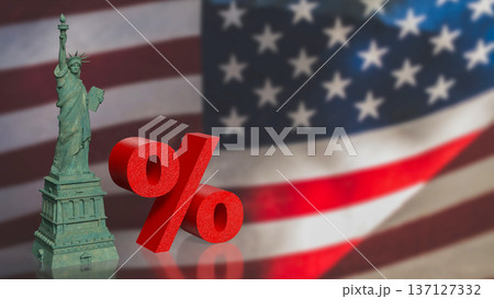 US Interest Rate Policy Concept with Statue and Percent 3d render. US Interest Rate Policy Concept with Statue and Percent 3d render. 137127332