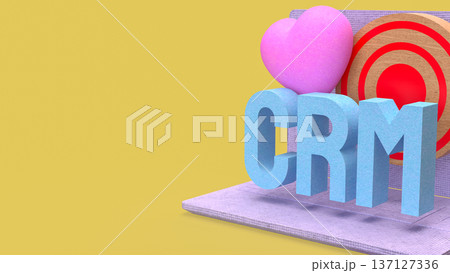 Digital CRM Marketing Strategy with Heart and Target on Laptop 3d render. 137127336