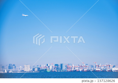 城南島海浜公園から望む飛行機 137128626