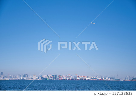 城南島海浜公園から望む飛行機 137128632