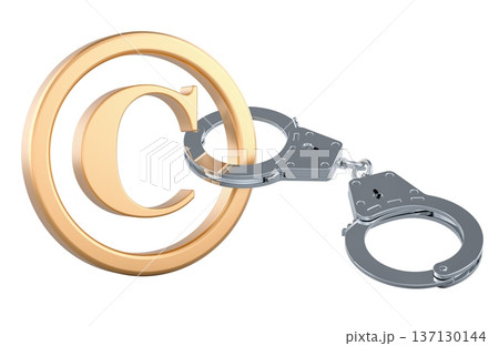 Copyright symbol with handcuffs. Concept of piracy punishment orcopyright infringement, 3d rendering Copyright symbol with handcuffs. Concept of piracy punishment orcopyright infringement, 3d rendering 137130144