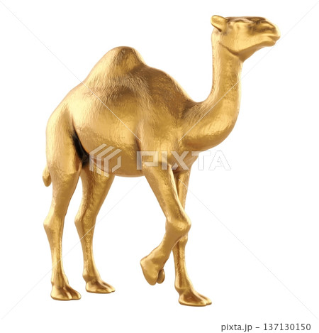 Golden dromedary camel figurine, 3D rendering 137130150