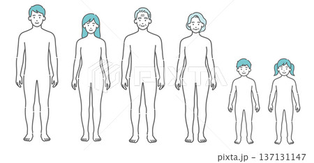 全世代の人体図・全身モデルのイラストセット（男女・シニア・子供） 137131147
