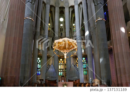 世界遺産　完成間近のサグラダファミリアの内部　バルセロナ　スペイン 137131189