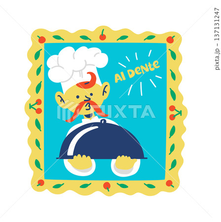 Chef Presenting Dish Retro Cartoon 137131247