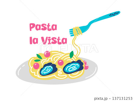 Pasta Pun Typography Cartoon 137131253